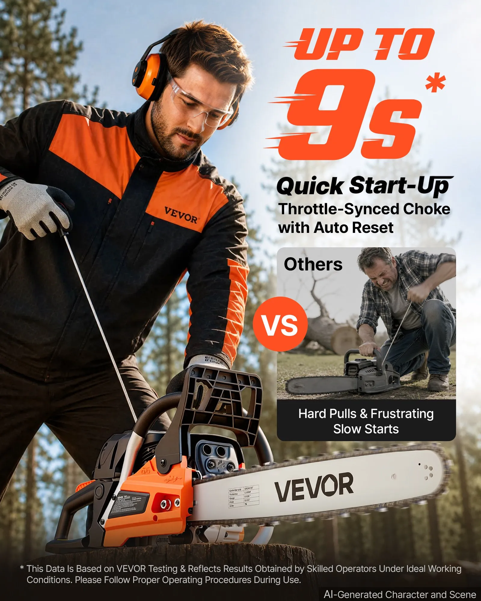 Gas Powered Chainsaw 18 & 20 Inch 58CC 3.22HP 2 Stroke Engine Saw, For Wood Cutting, Tree Trimming & Land Clearing, Throttle-Synced Choke, Power Chain Saw With Non-Slip Handle & Dual Tanks photo 3