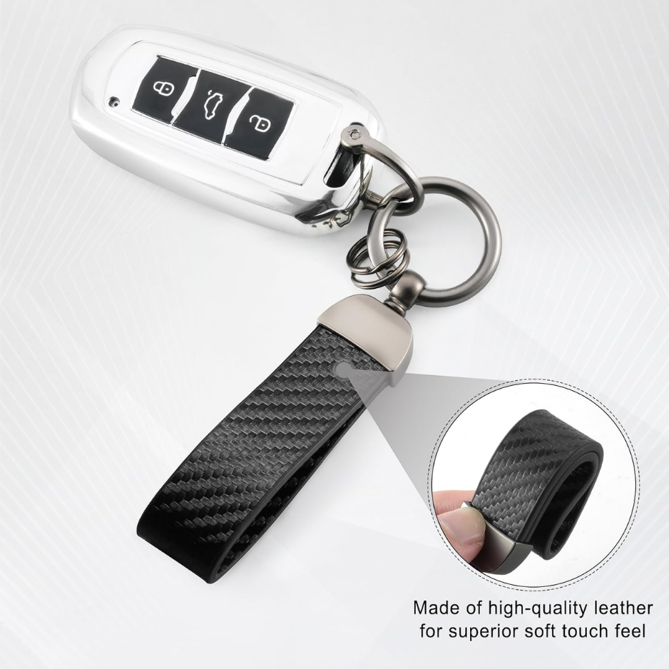 Leather Keychain, Carbon Fiber Car Key Chain With Anti-Lost D-Ring And 2 Key Ring, Keychain Wristlet, Car Accessories, Universal Keychain For Men And Women photo 6