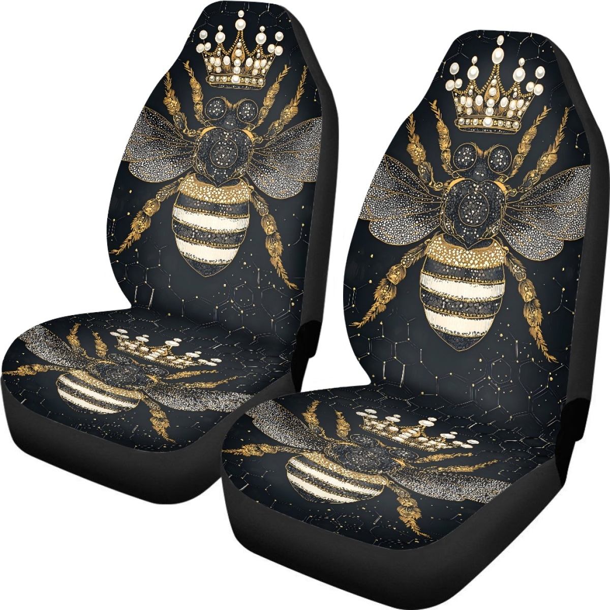 2 Front Car Seat Covers, Digitally Printed With A Honeybee Pattern, Thin, Suitable For All Seasons, Fashionable Car Seat Covers photo 8