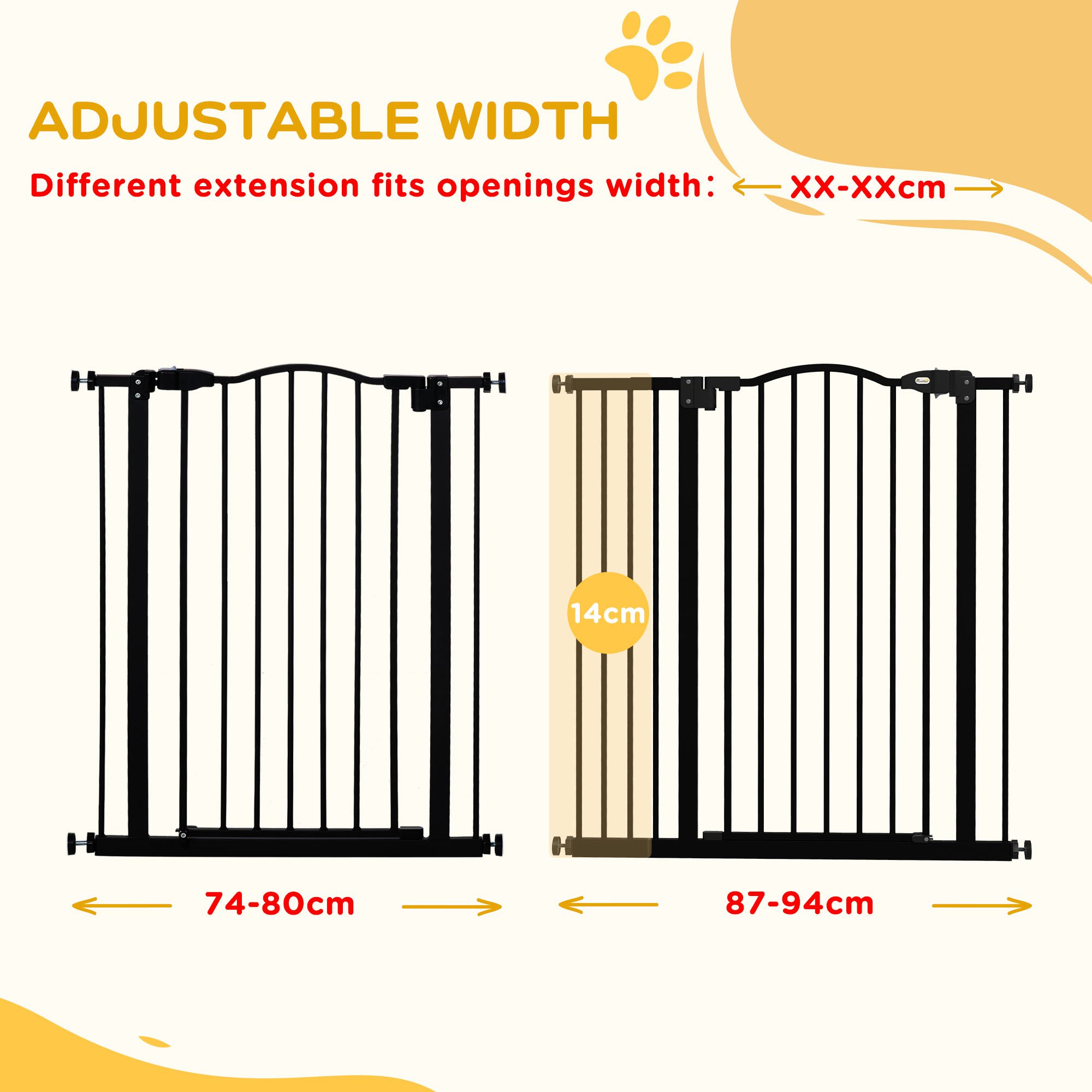 PawHut Pressure Fit Dog Stair Gate No Drilling Safety Gate Auto Close For Doorways, Hallways, 74-94cm Adjustable, 94cm Tall photo 4