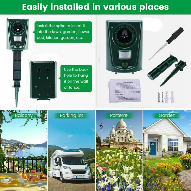 Battery Ultrasonic Garden Deterrent Repeller Animal Bird Cat Scarer Pest Dog photo 2