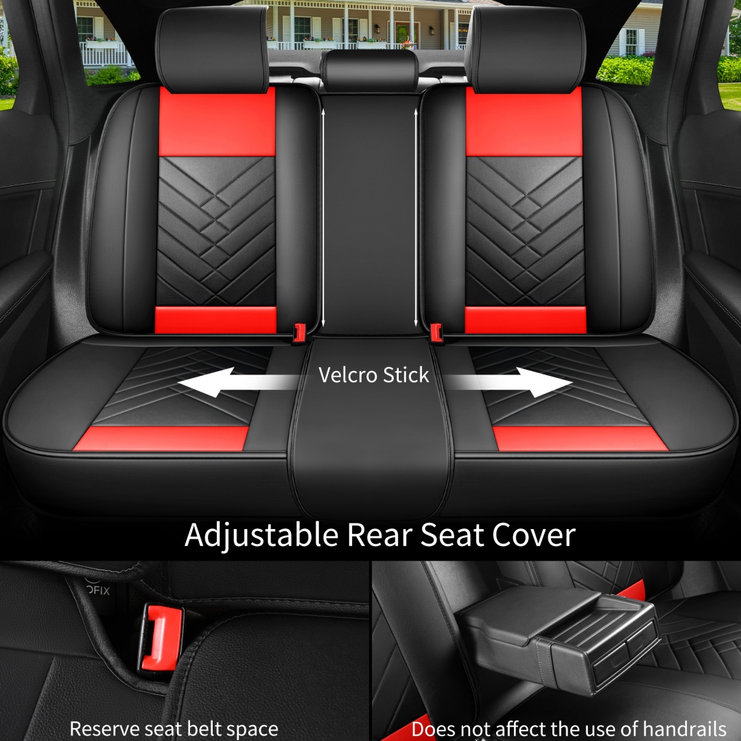 Sport Rocket Design Racing Car Seat Covers Red Black PU Leather Full 5-Seat Set Breathable Wearproof Universal Automotive Seat Cushion Protectors photo 8