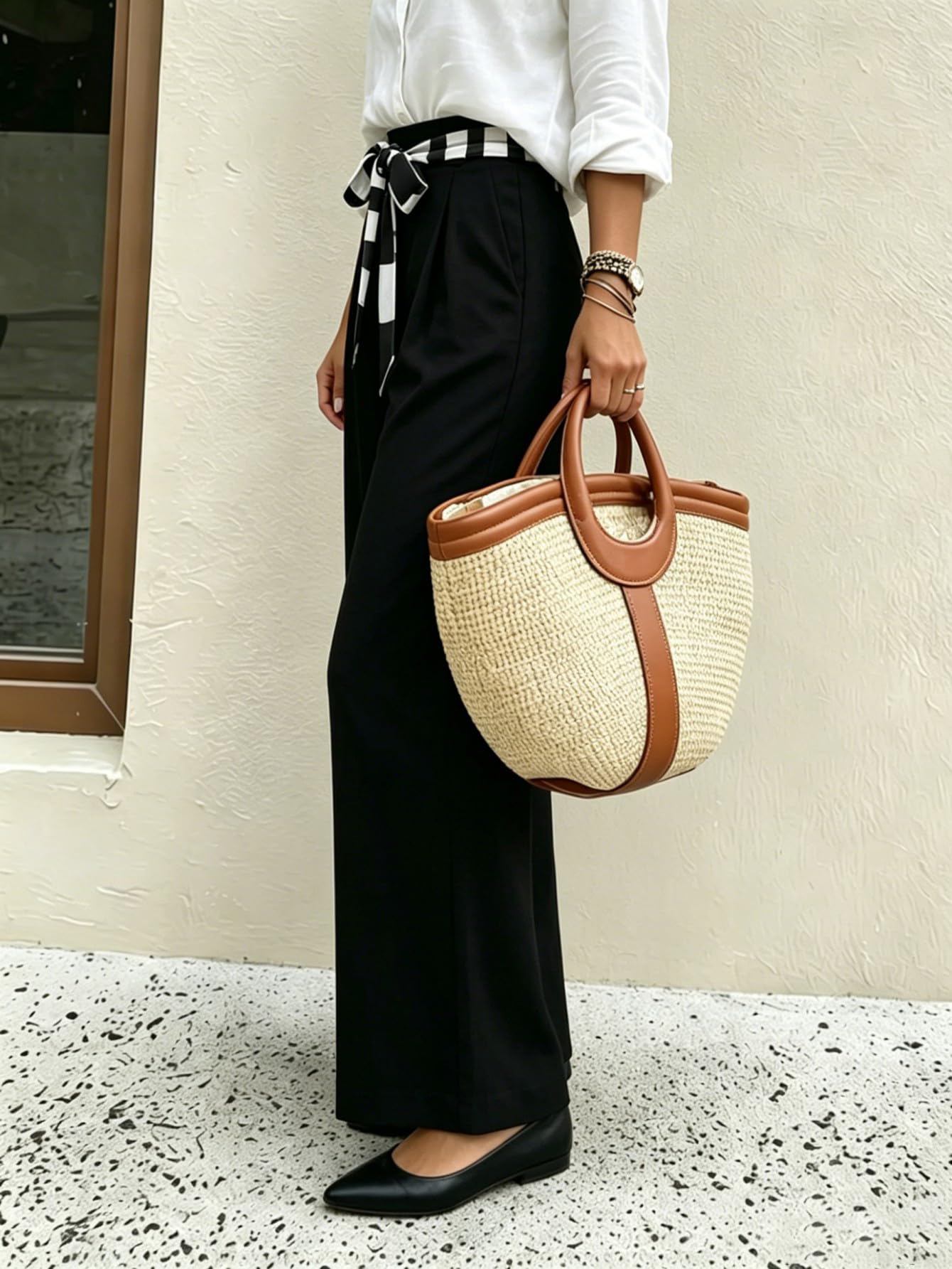 Women's High Waist Wide Leg Suit Pants, Tie Bow Waistband Pleated Dress Trousers, Elegant Office Work Pants photo 6