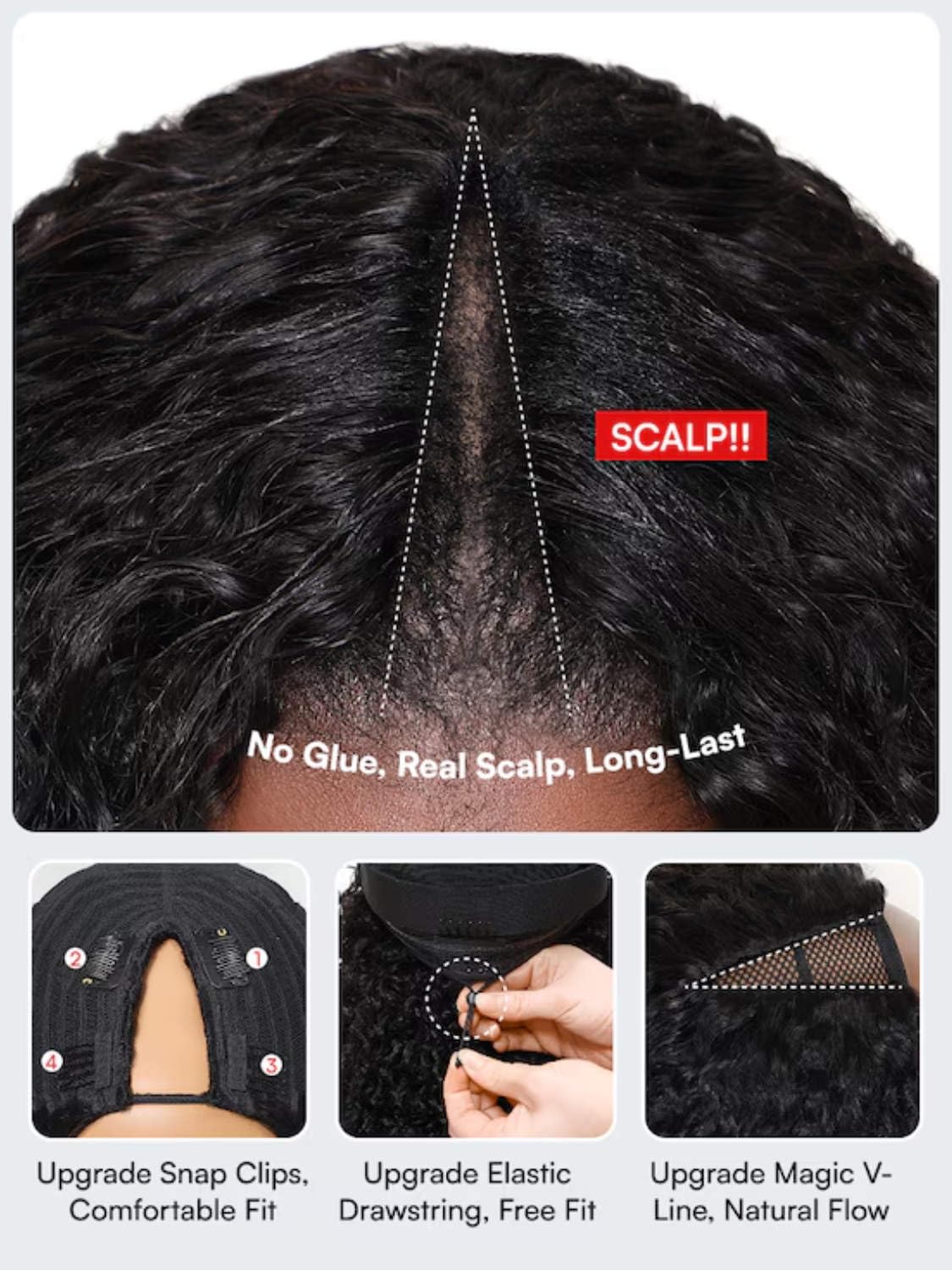 V-Part Human Hair Wig Body Wave, Natural Color, Density photo 5