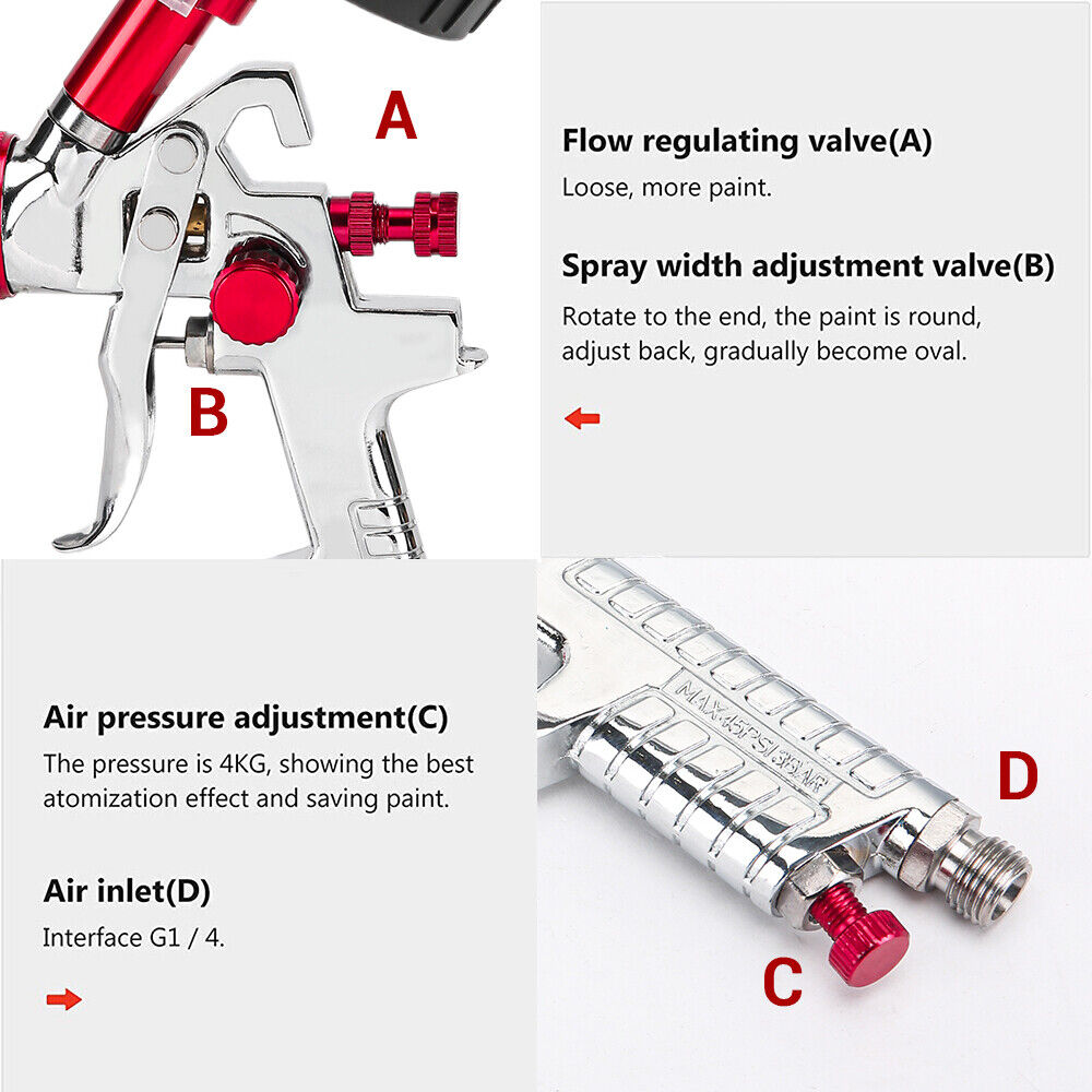 Spray Gun Part Gravity Feed Paint Air Sprayer Airbrush Car Kit Nozzle Set Tool photo 2