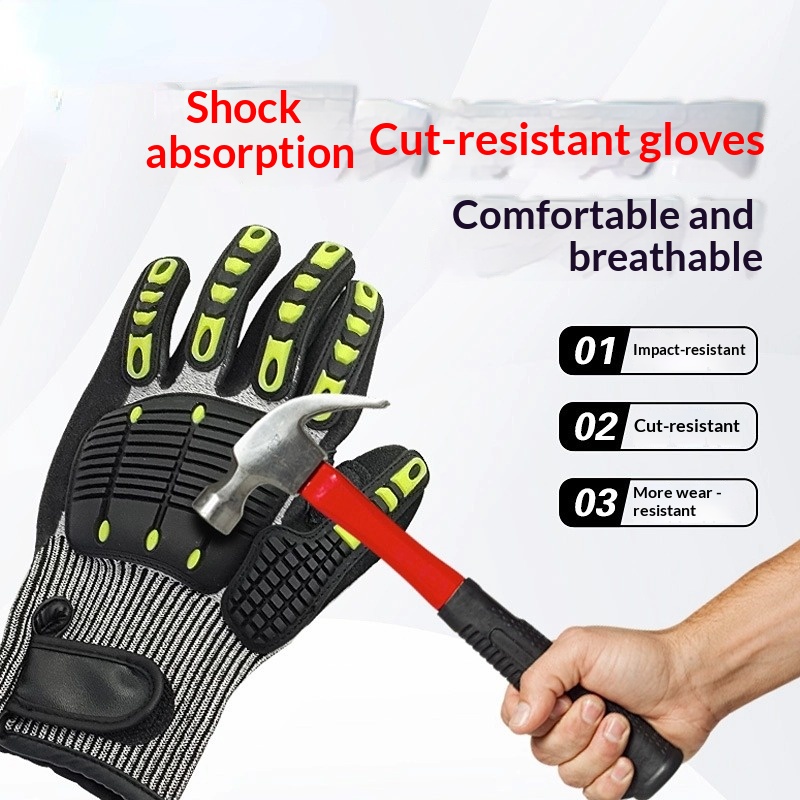 Heavy Duty TPR Impact Gloves - Cut Resistant Mechanics Work Gloves With Anti-Crush Finger Protection, Oil Resistant & Anti-Slip Grip For Construction  Rigging photo 4