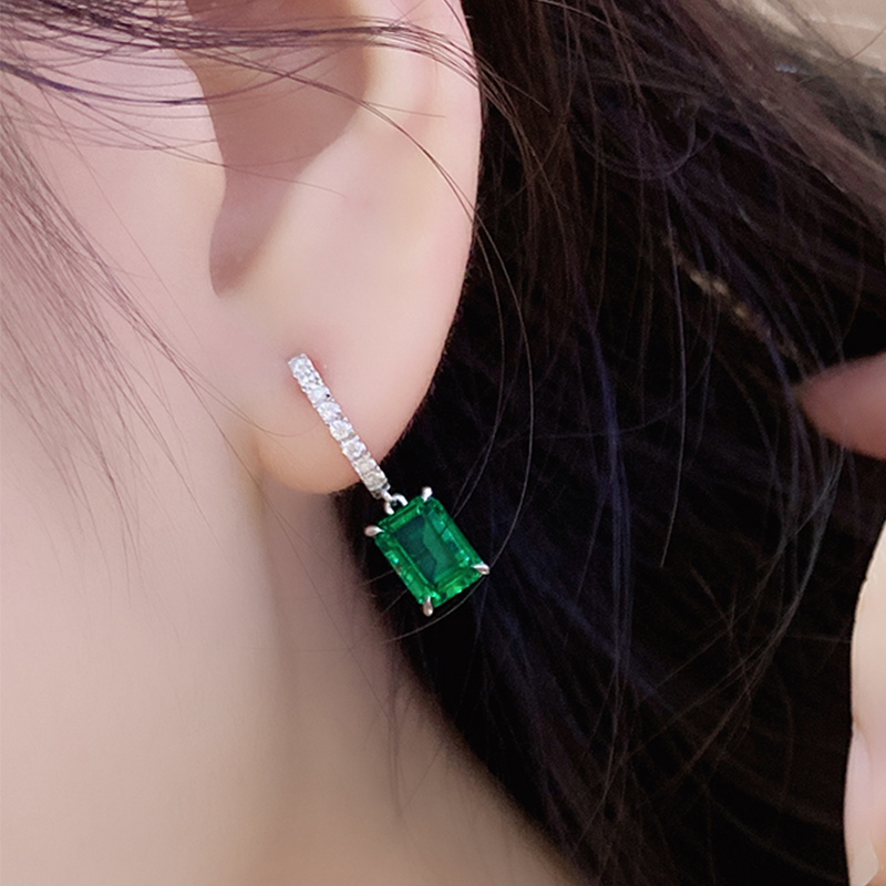 S925 Silver 2.7g Lab-Created Emerald Drop Earrings, 8x6mm 2pcs, 40&5cm, GRA Certified photo 2