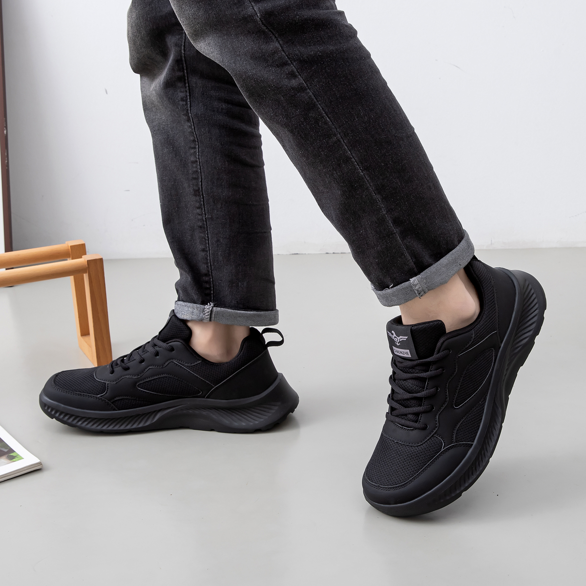 New Wide Fit Men's Sneakers, Wide Last Running Shoes For Wide Feet, Black Soft Sole Breathable Wide Toe Work Shoes For Men photo 3