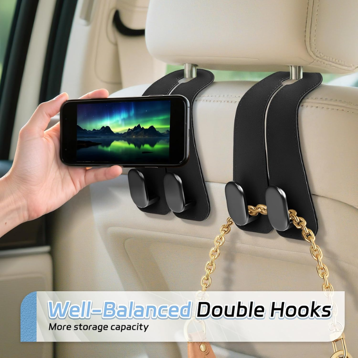 Car Seat Headrest Hooks, 2PCS Universal Car Purse Hook Leather Car Bag Hook photo 2