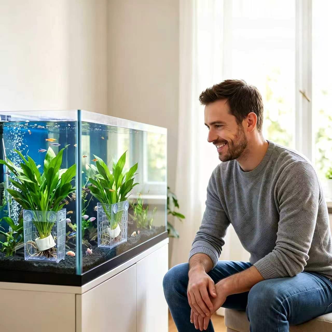 2 Pack Upgraded Aquarium Plant Holder, Adjustable Width And Height Hook Fish Tank Plant Holder With Suction Cup For Aquascape Decor photo 2