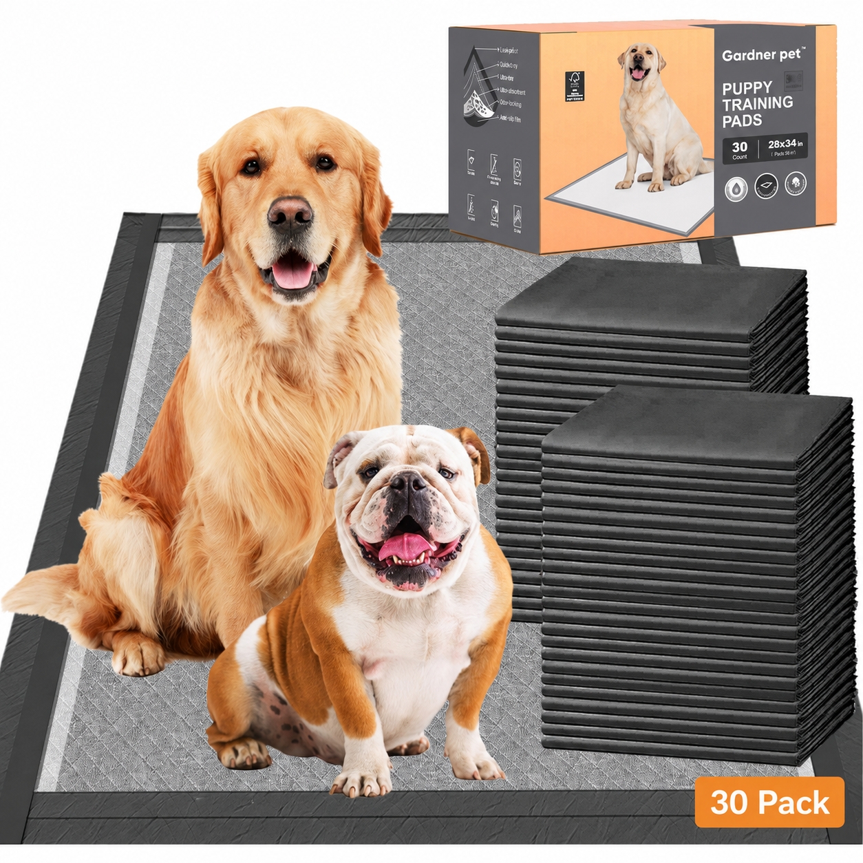Charcoal Puppy Pads, XL 28x34, All Edge-Wrapped, Odor-Control Pad photo 5