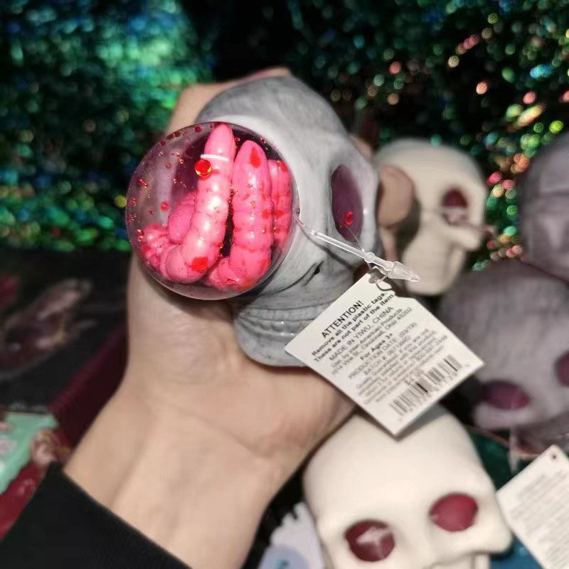 Adult Halloween Stress Balls - Squeeze Skull Toys With Blood And Maggots, Fidget Toys, Halloween Prank photo 2