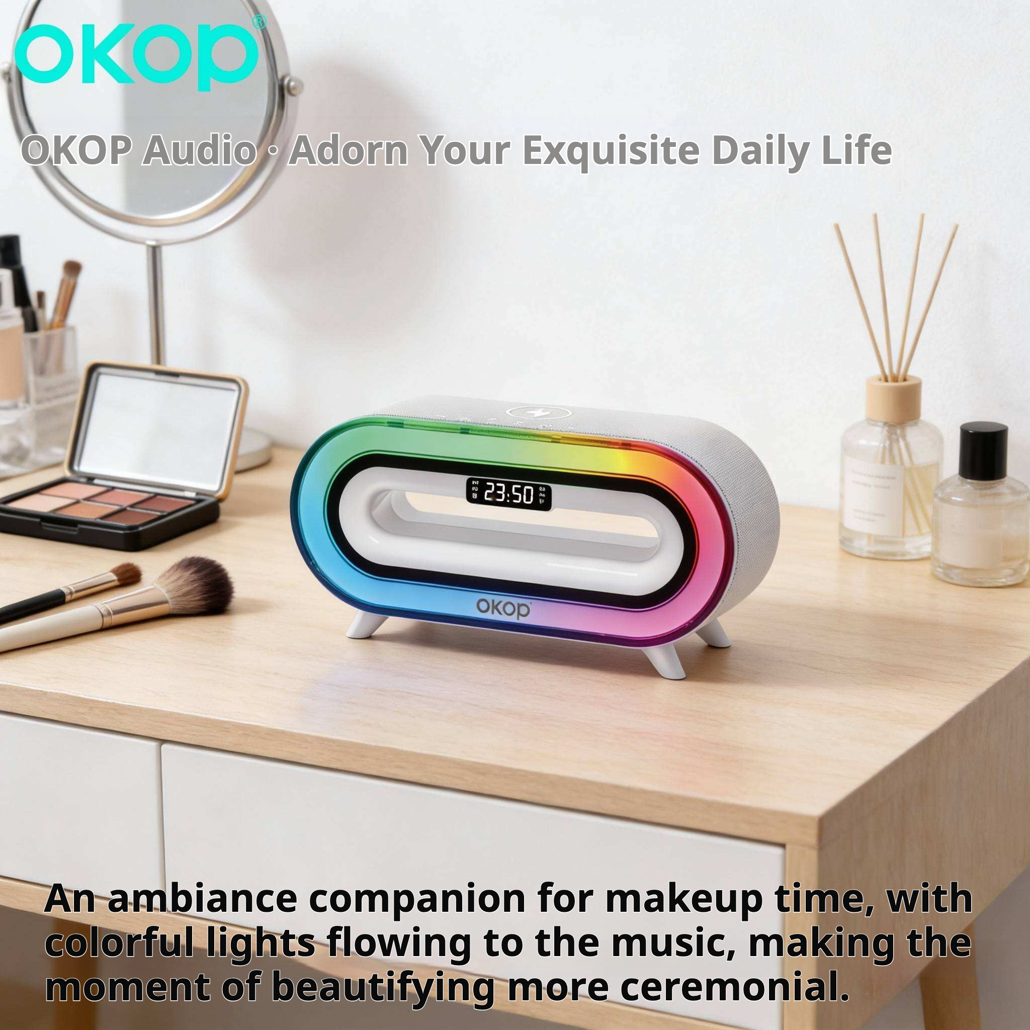 KP-576 Best-selling Wireless Bluetooth Speaker With Alarm Clock Phone Wireless Charging Suitable For Bedside Or Outdoor Use In-Stock photo 3