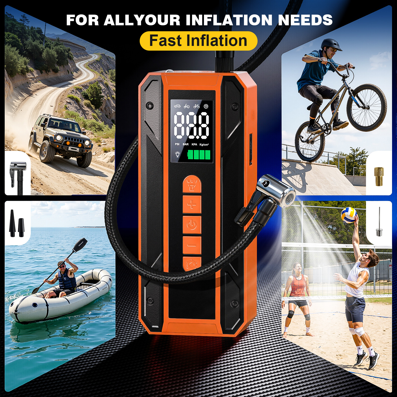 Air Pump Car Jumper Starter Portable Battery Pack With 150PSI Tire Inflator, 12V Jumper Box For Car Charger Battery Booster With LCD Display, 3-Mode Emergency Flashlight photo 2