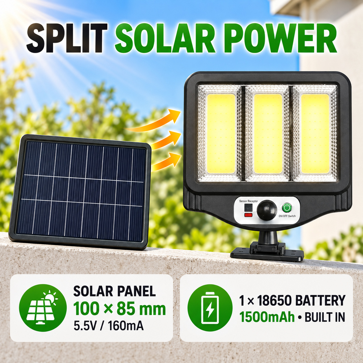 Solar Powered Rechargeable Motion Sensor COB LED Work Light 1500mAh For Auto W781 3 Battery photo 7