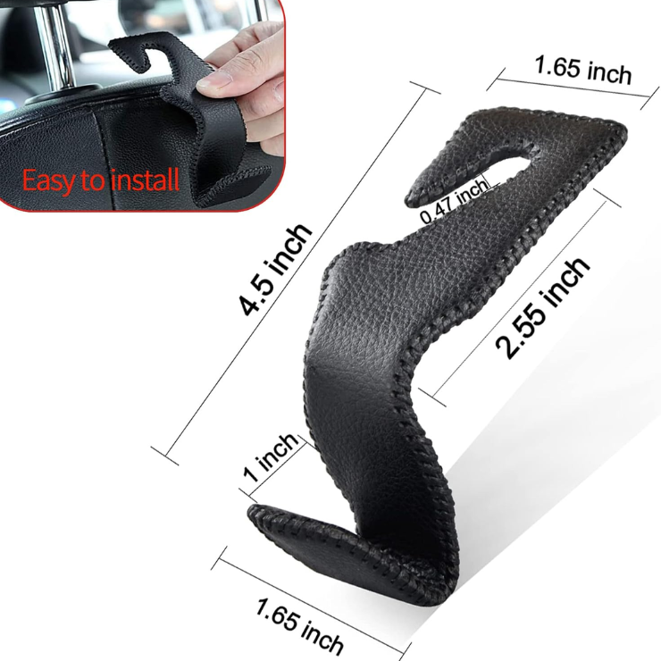 2 Pack Car Headrest Hooks, Microfiber Leather & Alloy Purse Hook Holds 45lb photo 4