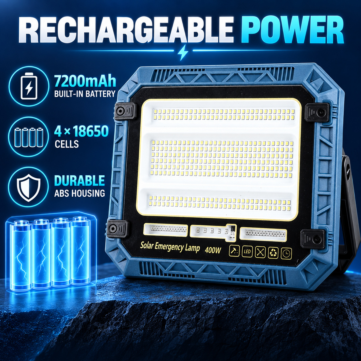 Solar Powered Rechargeable Battery Display 18650 W8114 3 7200mAh LED Flood Light 320 12 5W photo 7