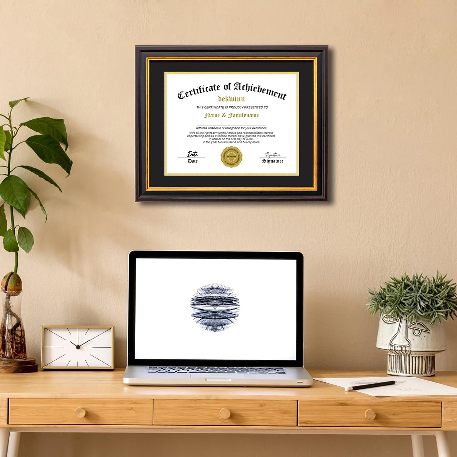 Diploma Frame 8.5x11 With Mat Or 11x14 Without Mat, Black Gold Certificate Document Frame With Real Glass photo 3