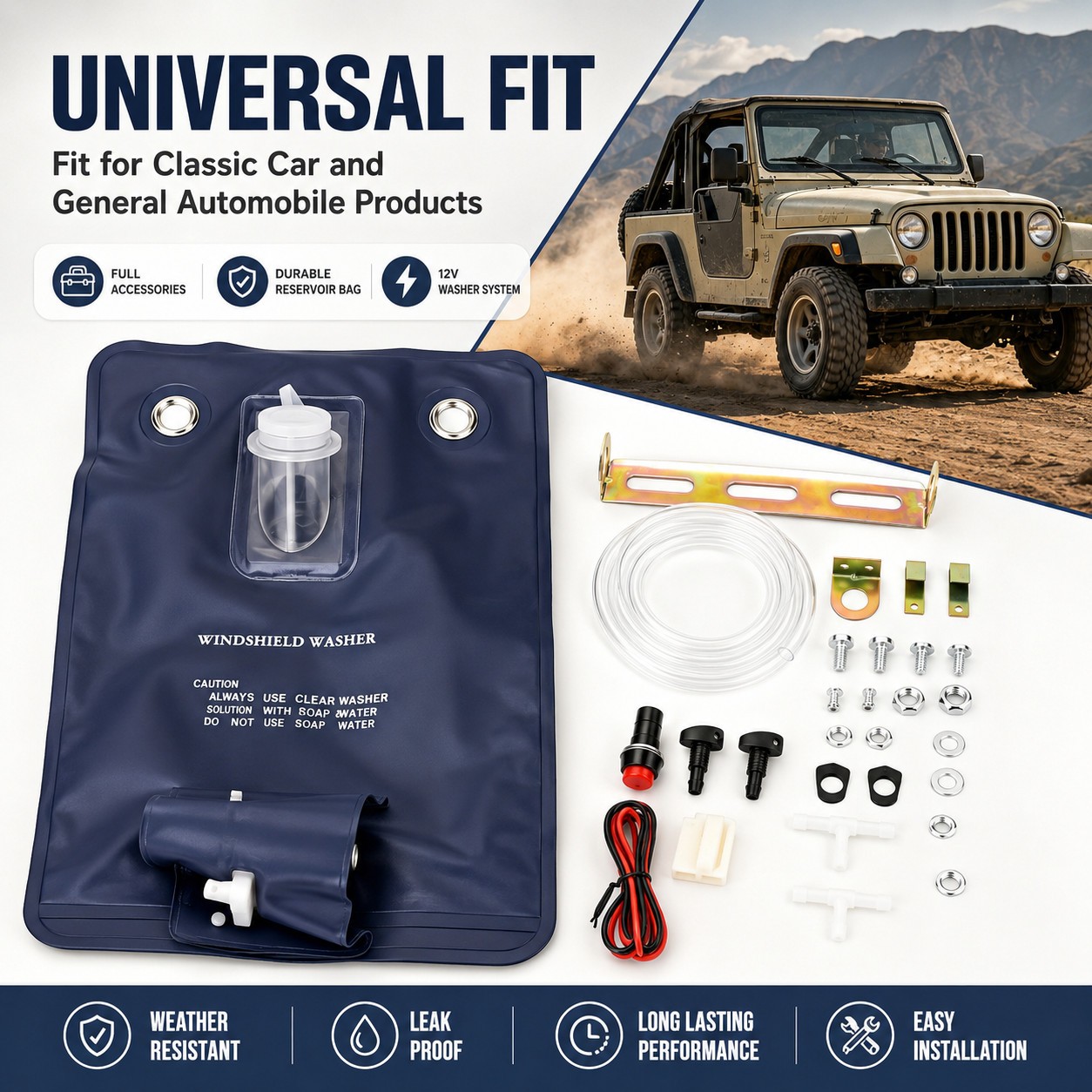 Universal Classic Car Windshield Washer Bag Kit 12V Complete Accessories photo 3