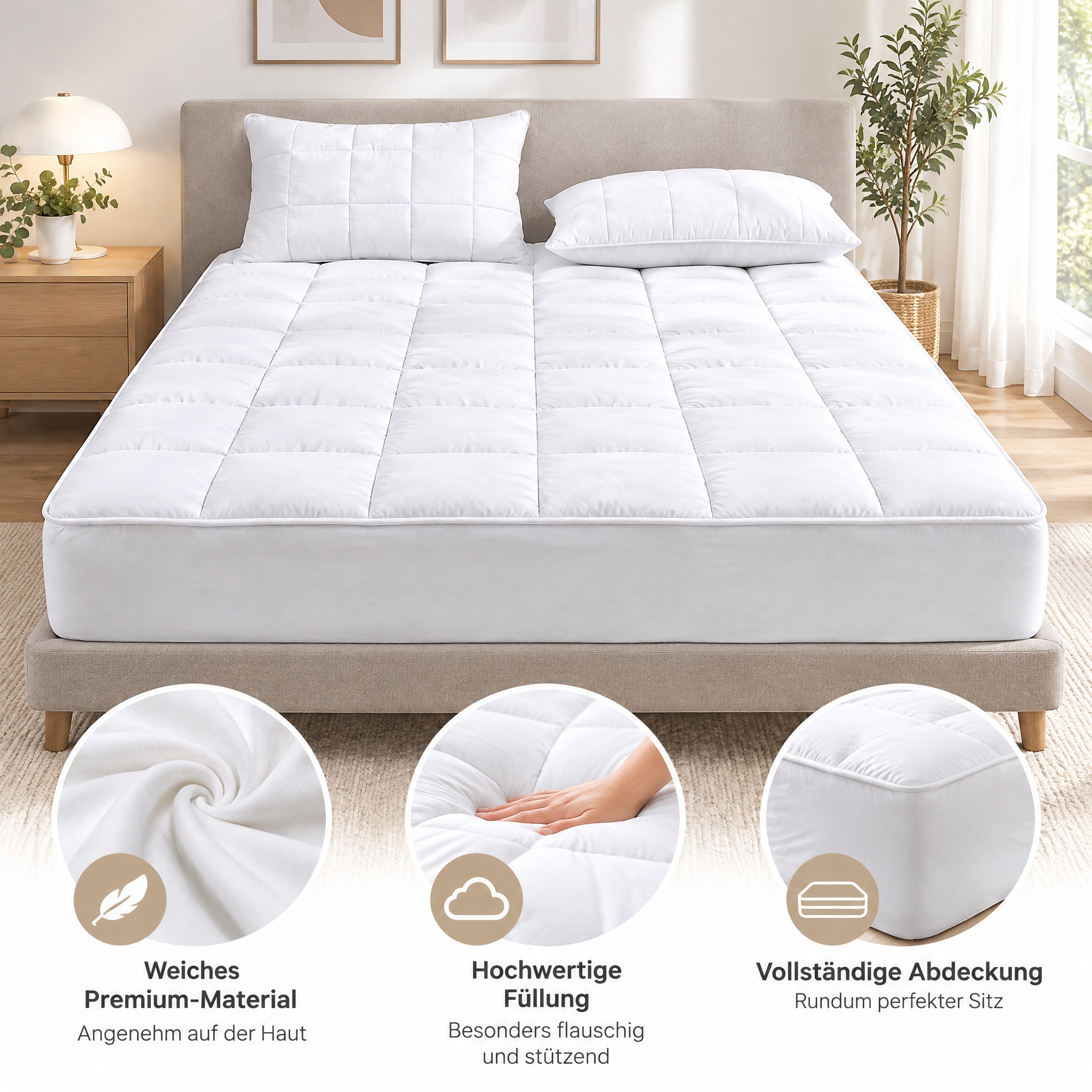 Quilted Fitted Mattress Pad, Deep Pocket Mattress Protector, Soft Fluffy Bed Cover For Bedroom photo 3
