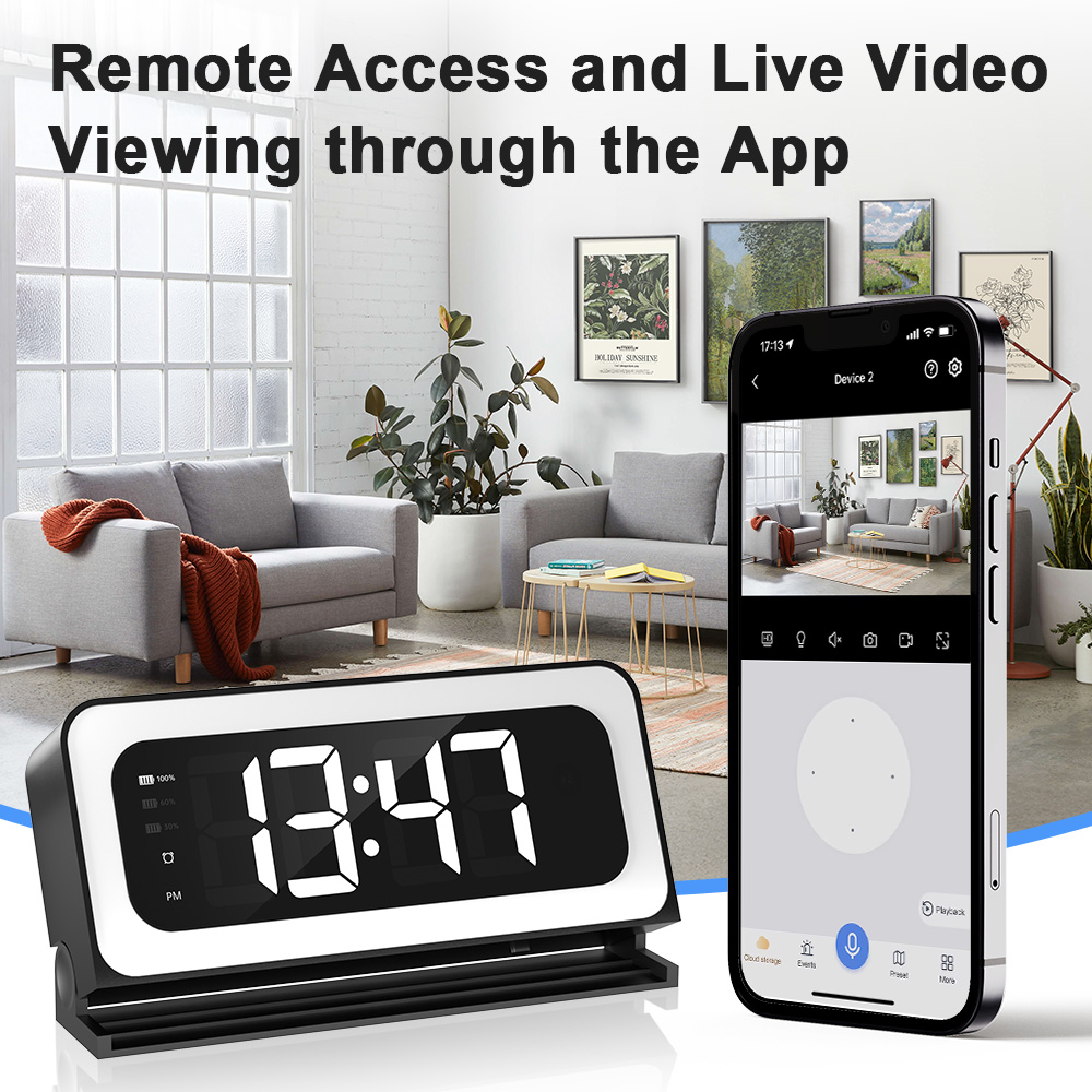 3MP Black Color Wireless Wifi Alarm Clock Camera Video Recording Home Baby Monitor photo 2