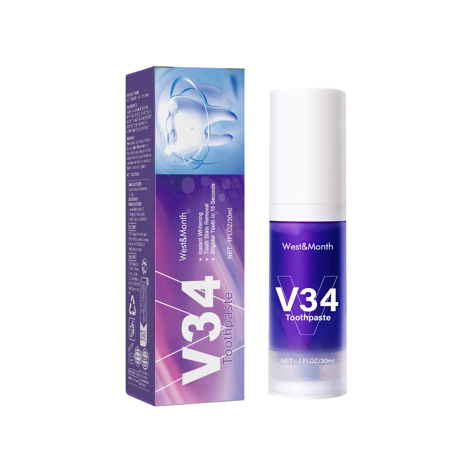 V34 Cleaning Toothpaste 30ml 1box photo 1