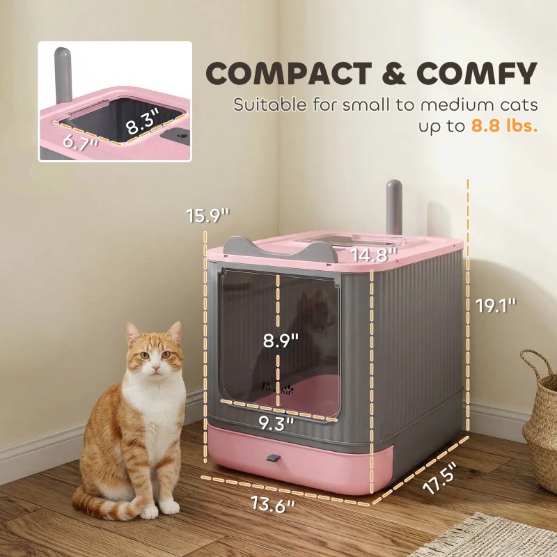 Cat Litter Box With Lid, Enclosed Litter Box For Medium Cats, Front-Entry And Top-Exit, Scoop, Deodorizer Bag, Pink photo 1