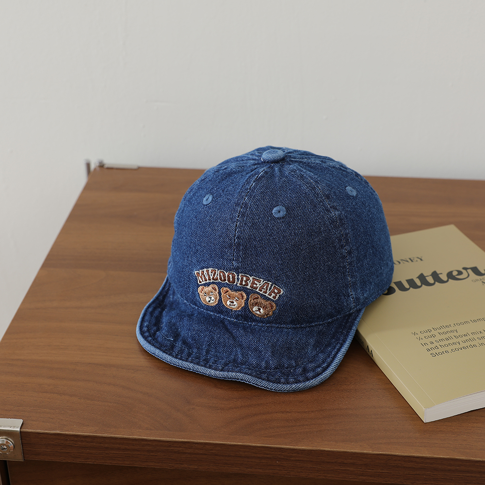 Baby Water Washed Denim Retro Beanie With Bear Embroidery And Soft Brim. Spring Autumn Outdoor Breathable Baseball Cap photo 6