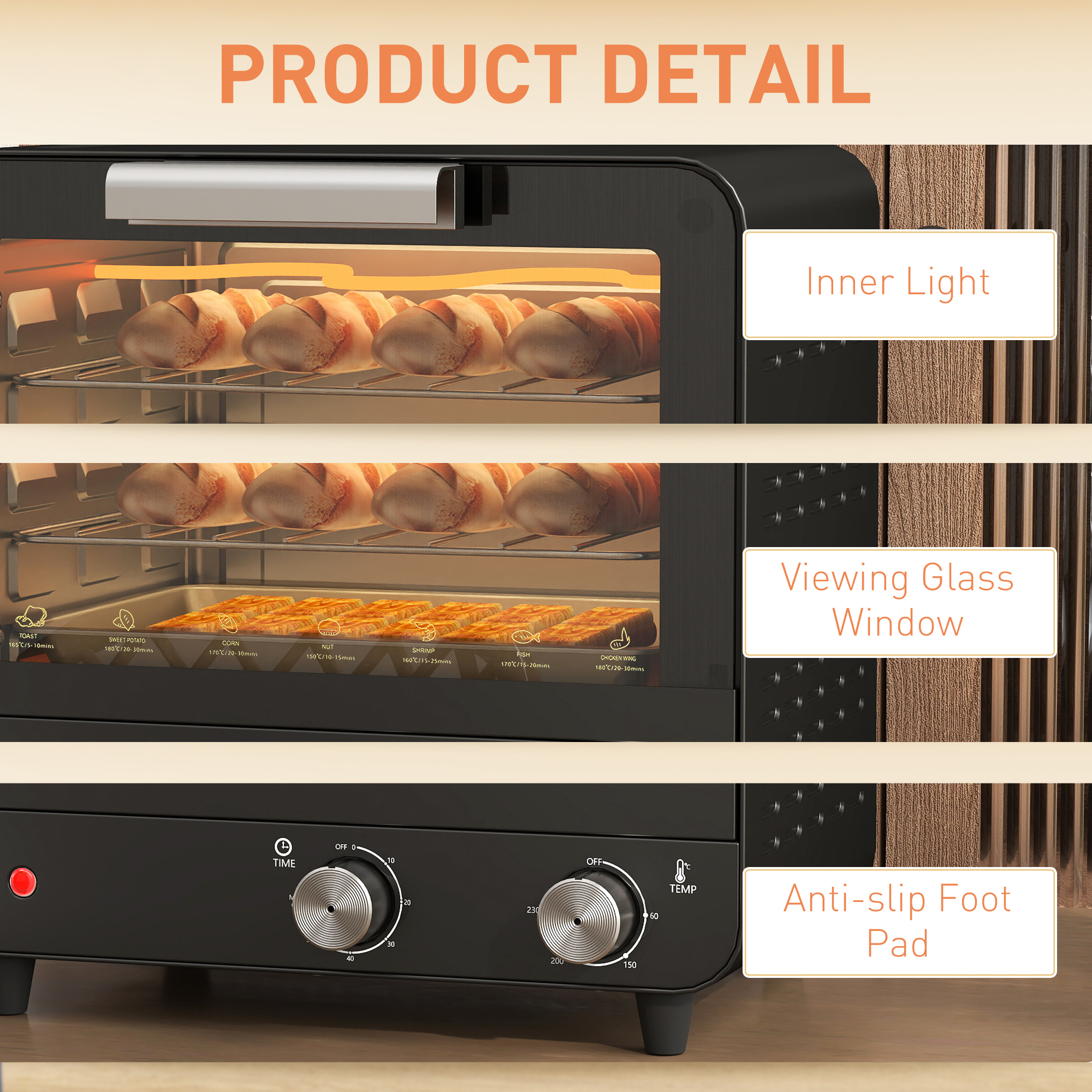 Small Toaster Oven, 12L Multifunction Mini Countertop Oven With Glass Door, Adjustable Temperature And Timer, Black photo 5