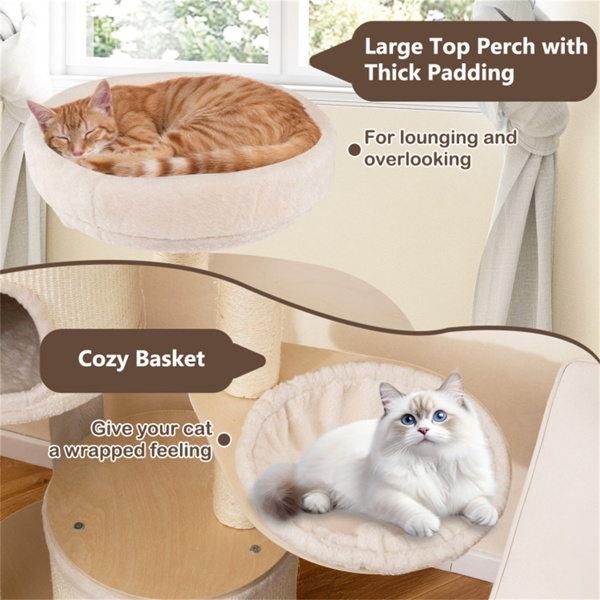 60 Inch Tall Wooden Cat Tree Multi-Level Cat Tower With Sisal Scratching Posts & Condos For Indoor Cats, Natural photo 8