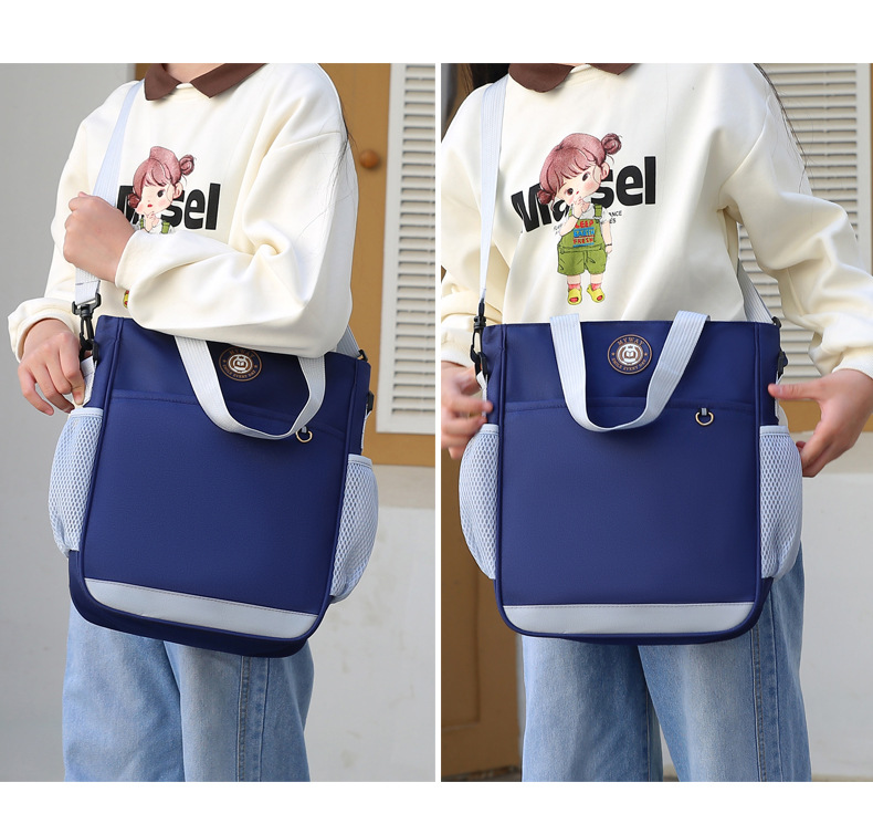 Primary School Printing And Tutoring Bag, Oxford Cloth Tote Bag, Children's One Shoulder Hand-held Printing Logo Tutoring Art File Bag - Blue photo 2