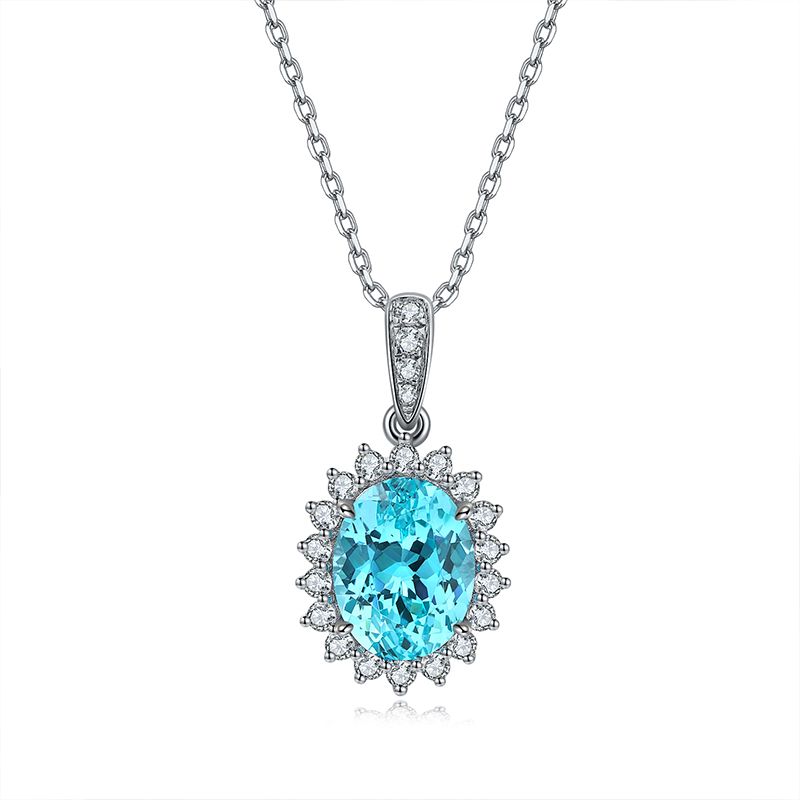S925 Silver 2.4g Lab-Created Gemstone Necklace, 8x10mm Ruby&Sapphire&Paraiba Pendant, 40&5cm photo 4