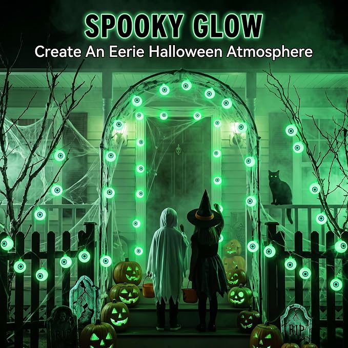5M Solar Halloween Eyeball String Lights 20 LED Green Waterproof Outdoor Yard Garden Party Decor photo 3