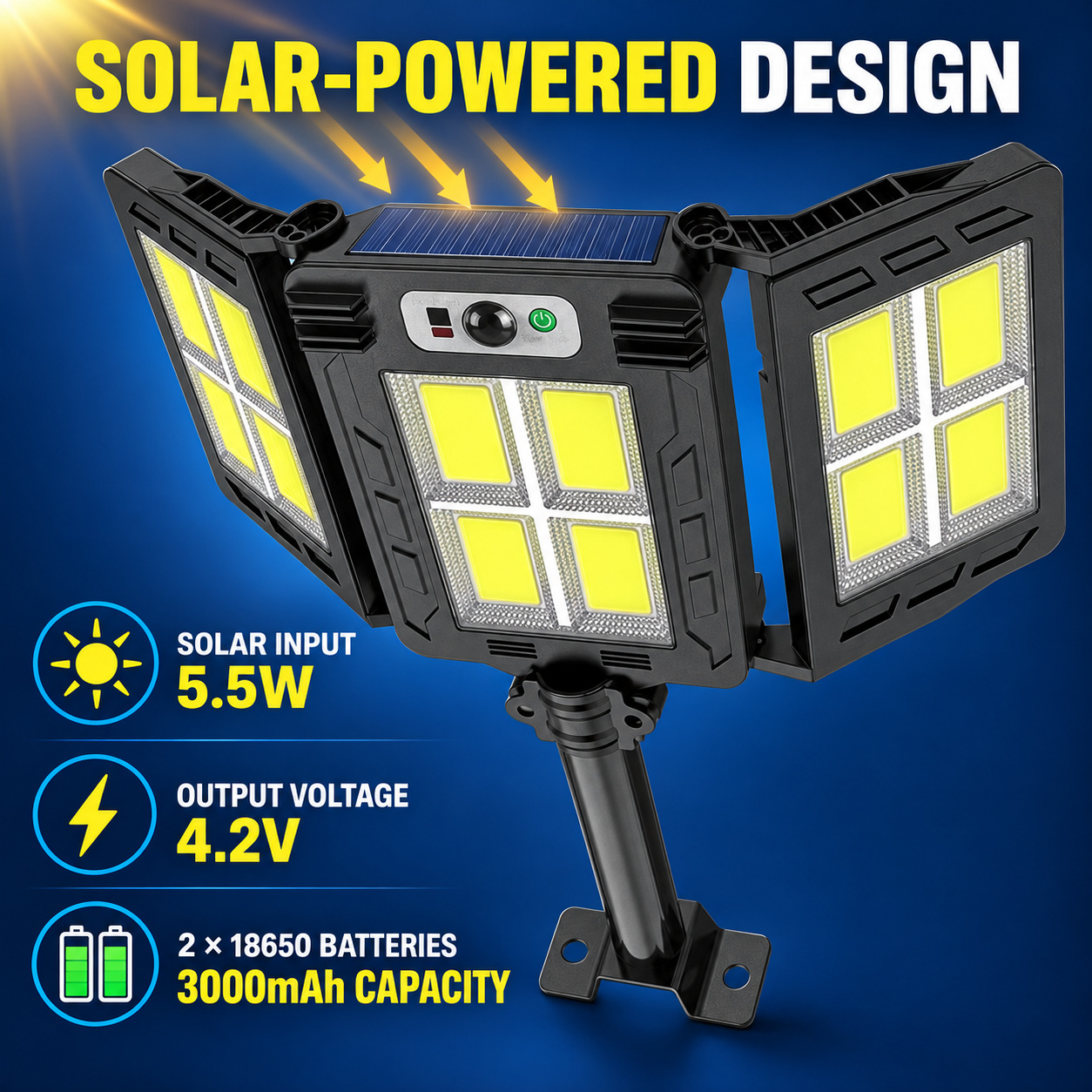 Solar Powered Rechargeable Motion Sensor COB LED Work Light 3000mAh For Auto W786 4 Battery photo 6