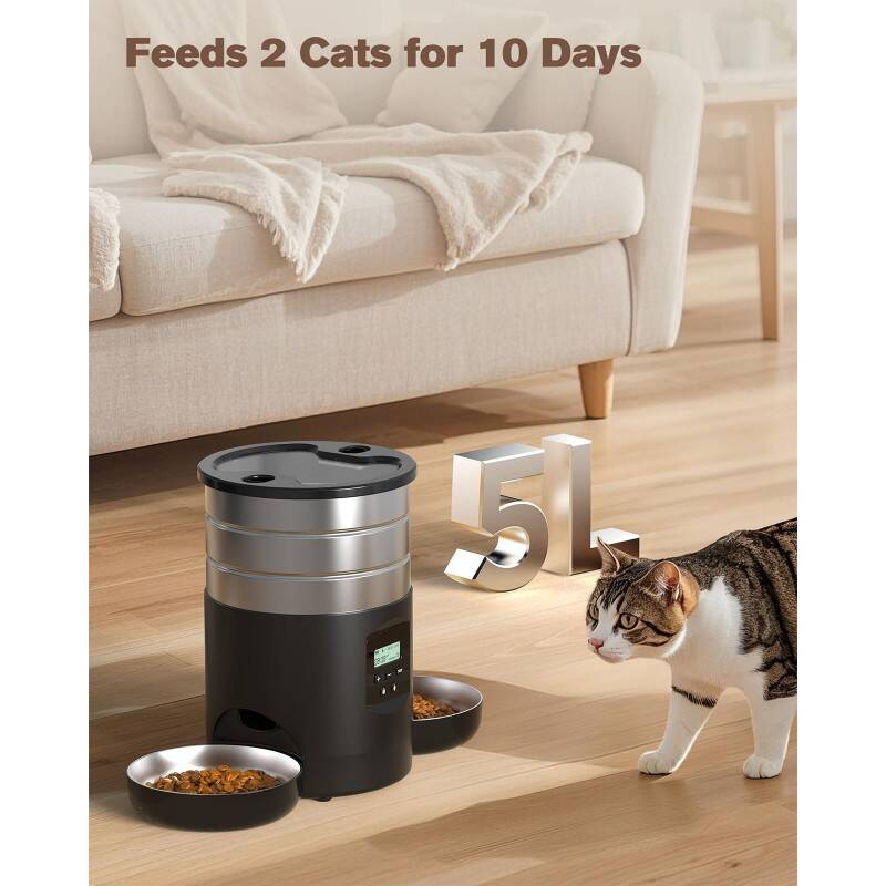 Dual Bowl Automatic Cat Feeder For Two Cats With Stable Anti Slip Design And Programmable Timer Offering One To Ten Portions Per Meal Transparent Locking Lid And Smart Dispenser For Both Dry And Wet F photo 3