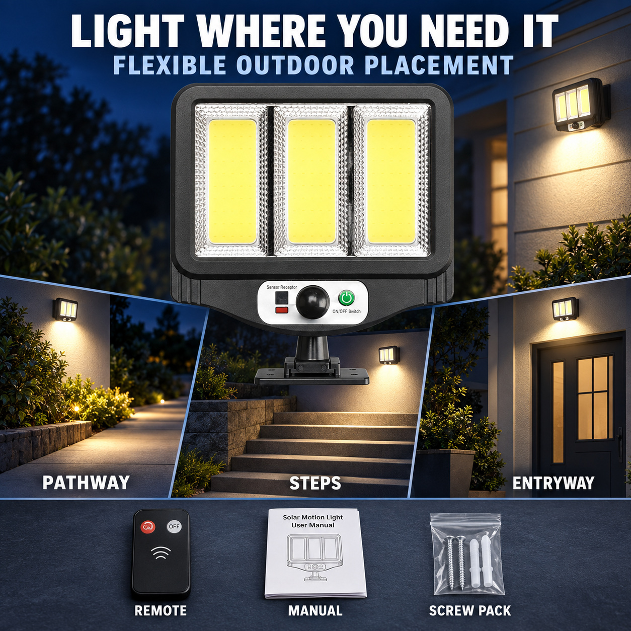 Solar Powered Rechargeable Motion Sensor COB LED Work Light 1500mAh For Auto W781 3 Battery photo 8