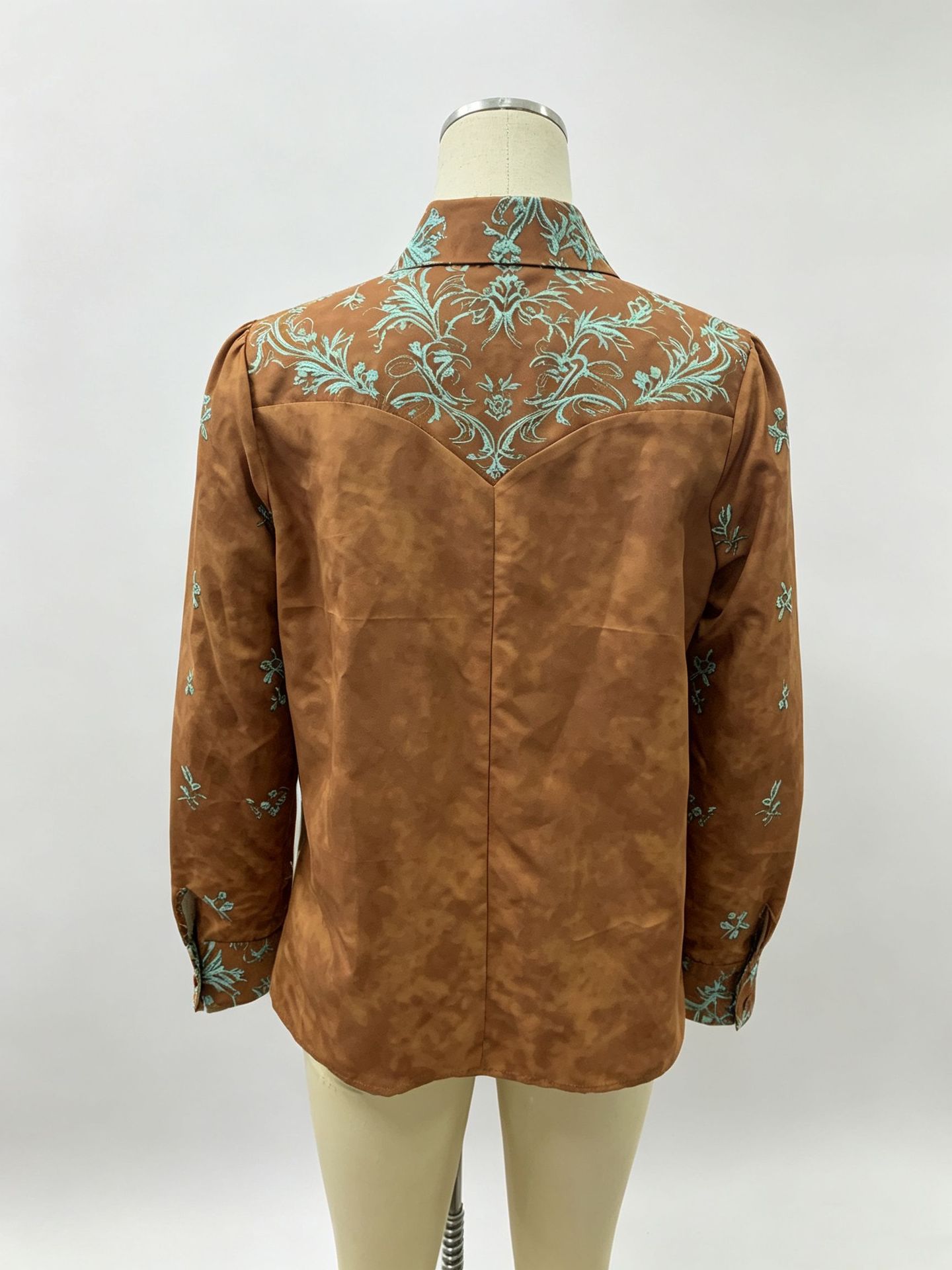 New Autumn Shirt, Cross-border Foreign Trade Women's Clothing, Vintage Color-blocking Floral Print, Collared Slim-fit Long-sleeve Top photo 5