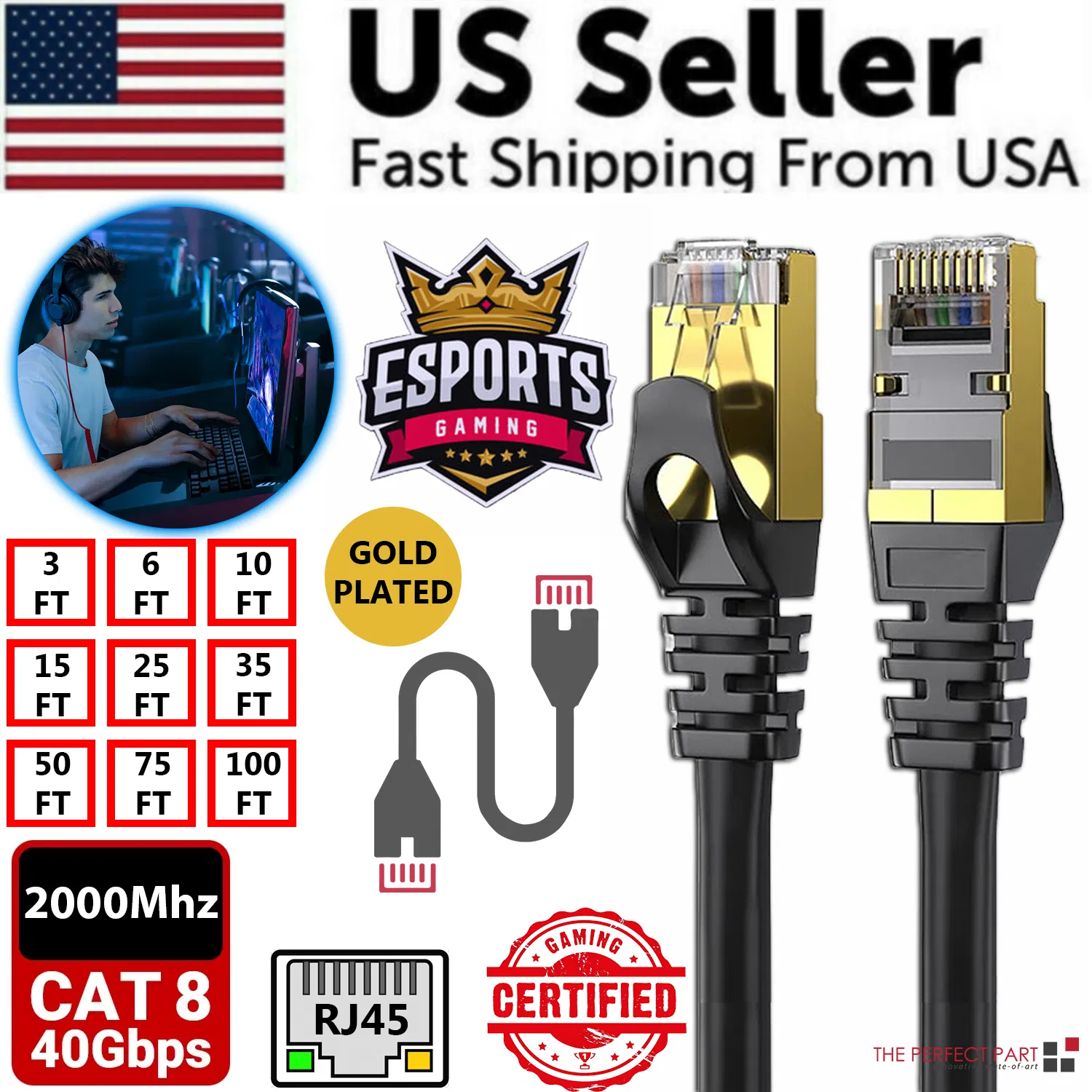 Cat 8 Ethernet RJ45 Cable Super Speed 40Gbps Patch LAN Network Gold Plated Lot photo 1