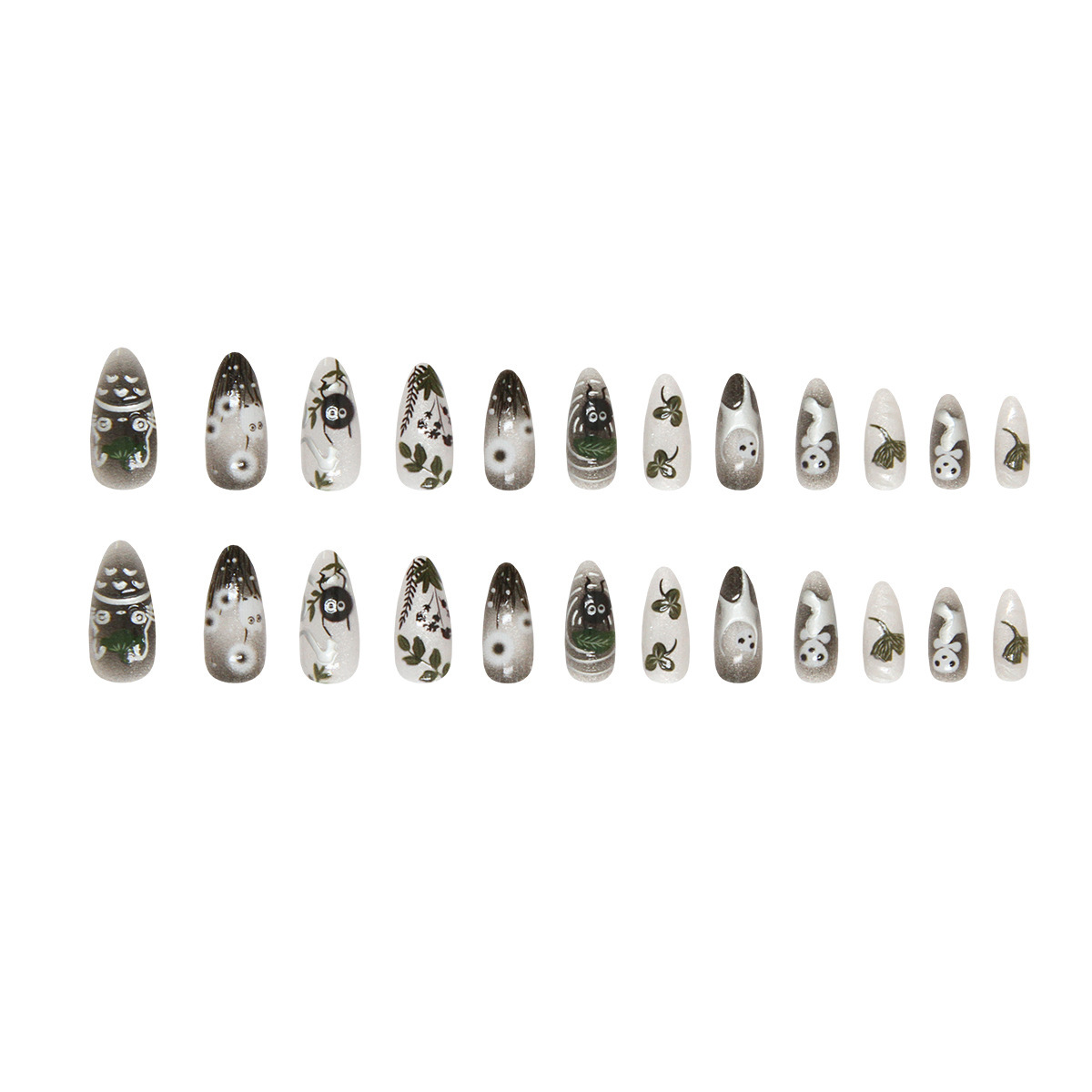 24Pcs Forest Style 3D Embossed Cat Eye Press On Nails, European INS Trendy Reusable Handmade False Nails Removable Wearable Nail Tips photo 3