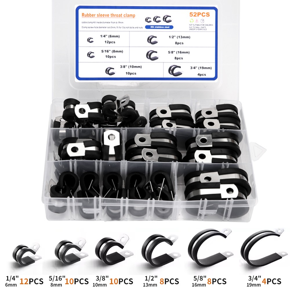 52Pcs P Clips Cable Hose Pipe Clamps Holder Air Clip Clamp Set For Wire Cable AU photo 1