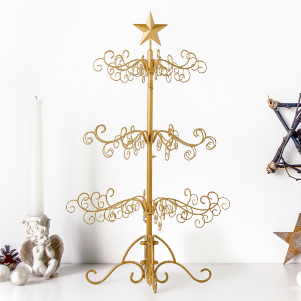 3ft Wrought Iron Christmas Tree, Metal Ornament Display Tree Stand For For Holiday Party Home Decor, Indoor & Outdoor Decor Hanger, Gold photo 4