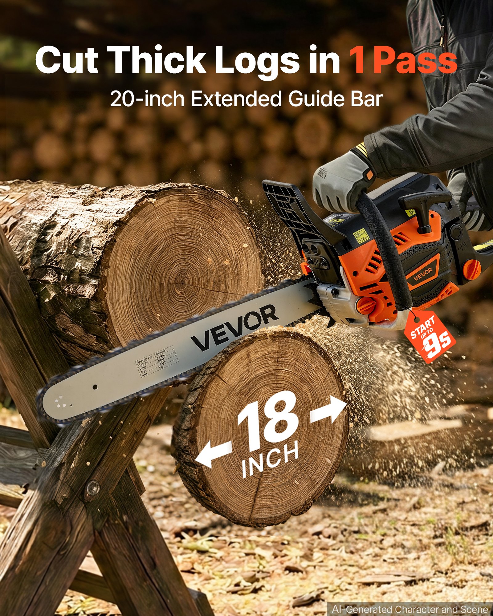 Gas Powered Chainsaw 20 Inch 58CC 3.22HP 2 Stroke Engine Gas Chainsaw, For Wood Cutting, Tree Trimming & Land Clearing, Throttle-Synced Choke, Power Chain Saw With Non-Slip Handle & Dual Tanks photo 7