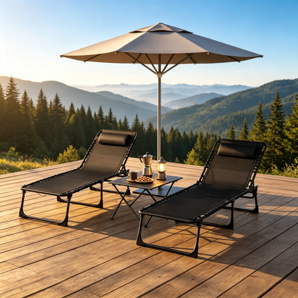 Black 2 Folding Chaise Lounge Pool Chairs For Poolside Tanning, Pillow, Breathable Mesh photo 7