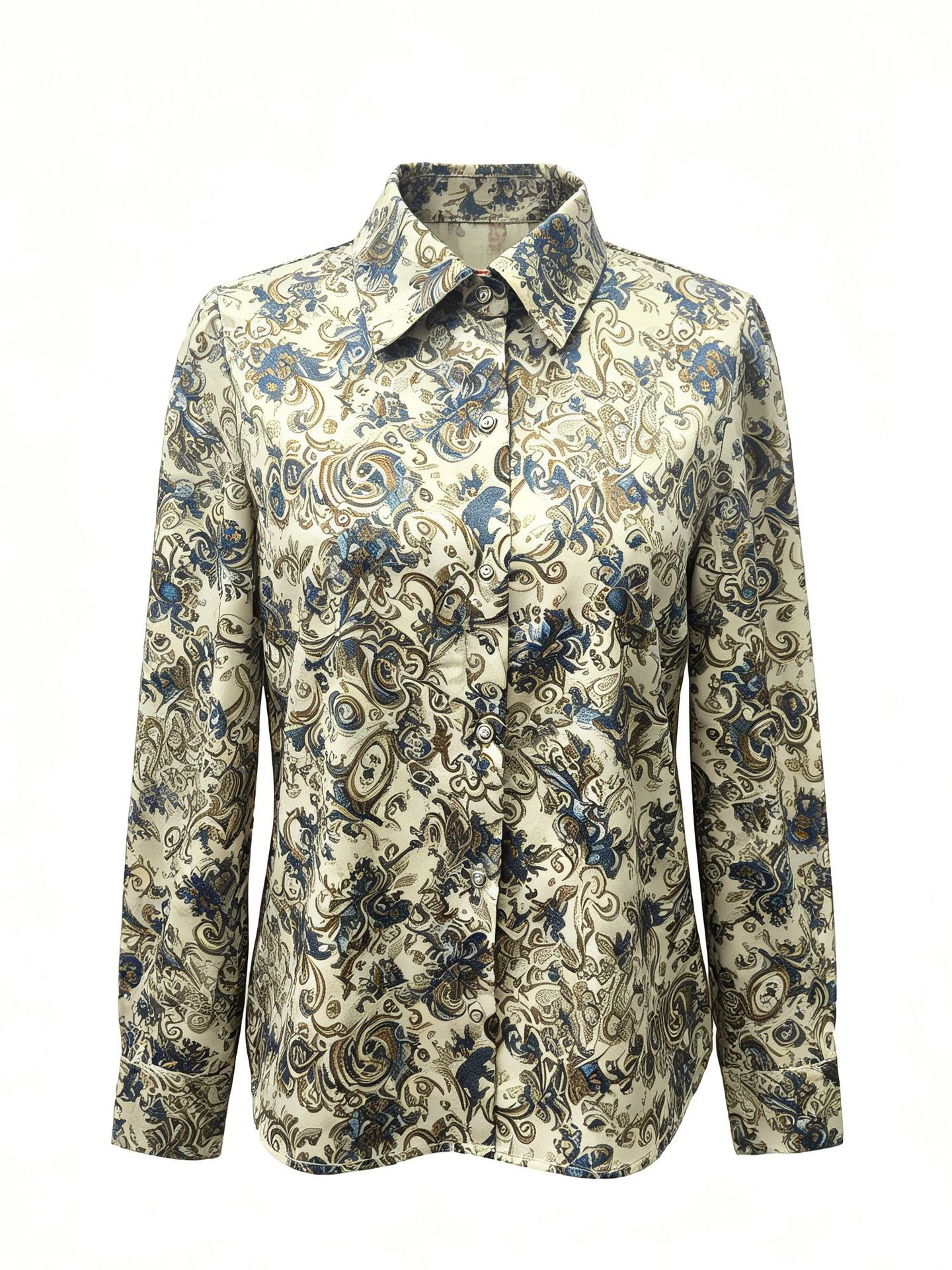 2026 Autumn New Arrival Amazon Cross-Border Women's Shirt Vintage Floral Print Turn-Down Collar Loose Casual Top photo 4