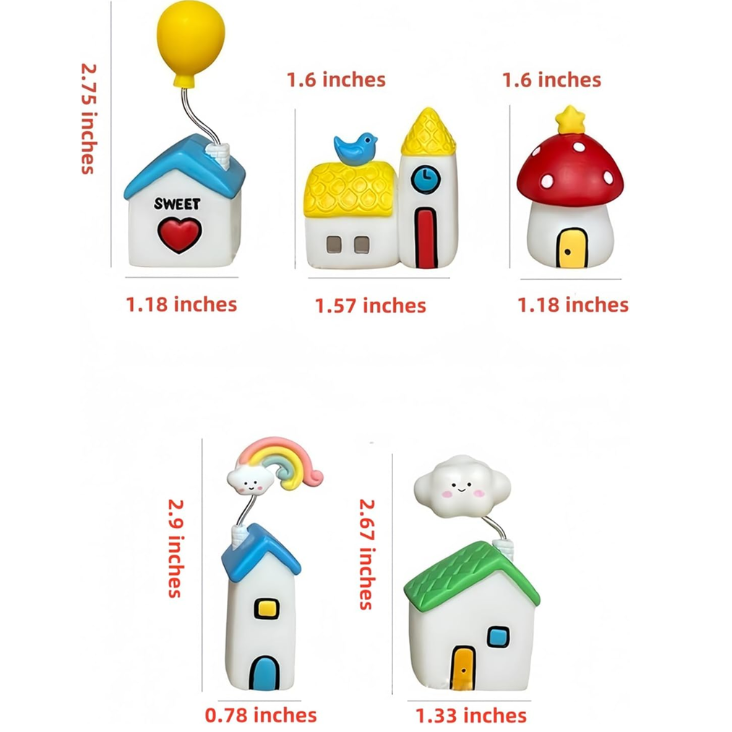 5 Pcs Colourful Fairytale House, Cute Car Dashboard Decor & Funny Rearview Mirror Ornaments, Fairy Garden Landscape Decor photo 5