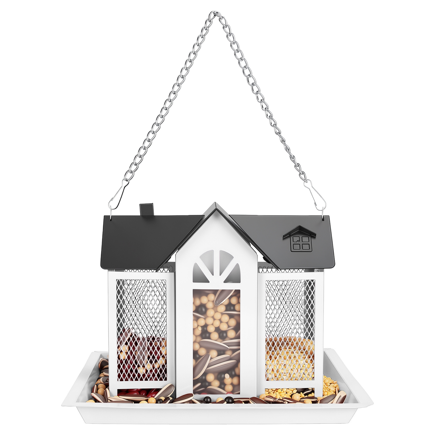 1Pc  Metal Hanging Bird Feeder House Classic Barn Bird Feeder House Iron Hanging Outdoor Feeder With Visible Window And Lift Top Lid 15.75in Hanging Length Wild Birds Garden Yard photo 2