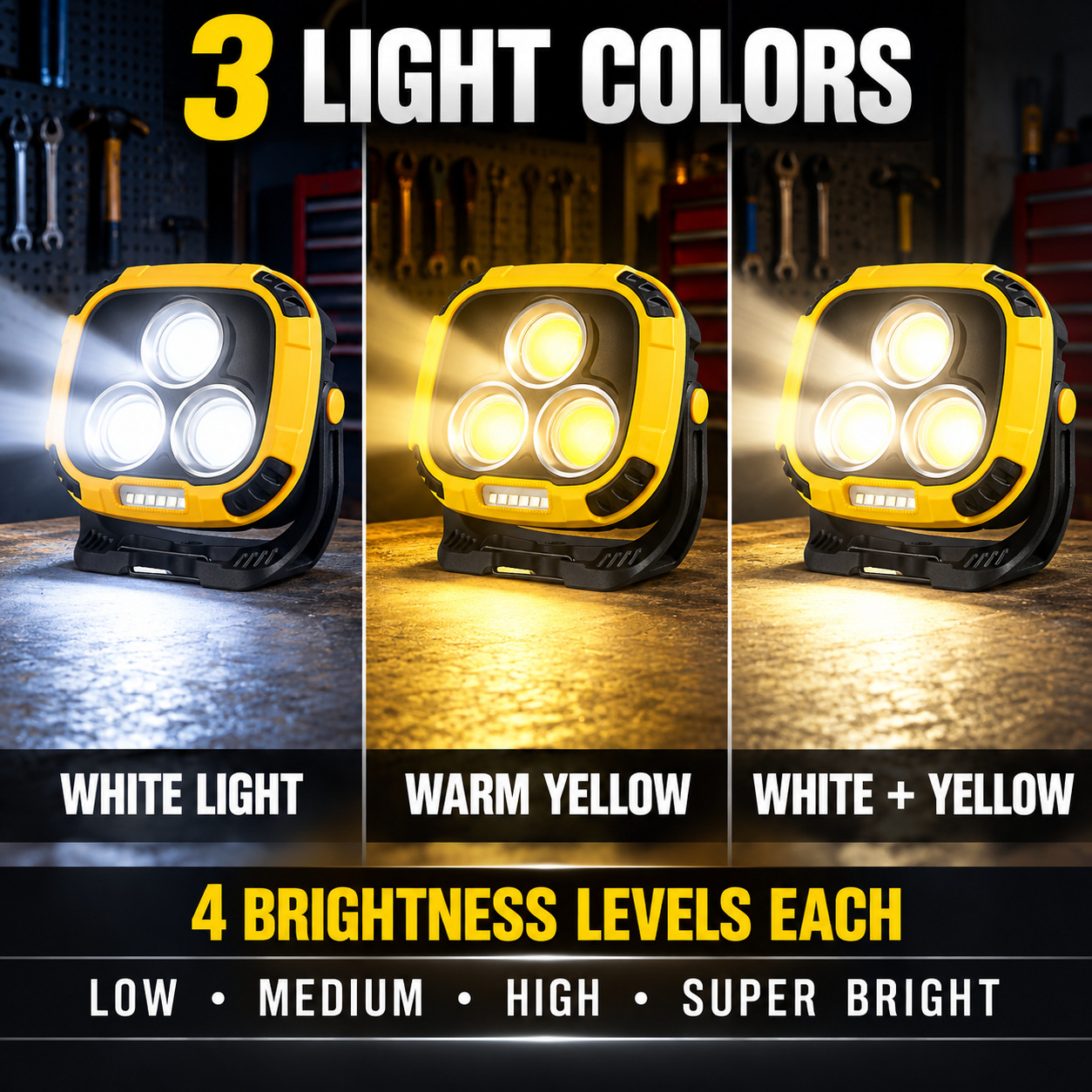 Rechargeable Magnetic Battery Display Type C LED Work Light Base Hanging W891 2 Hook Flood photo 2