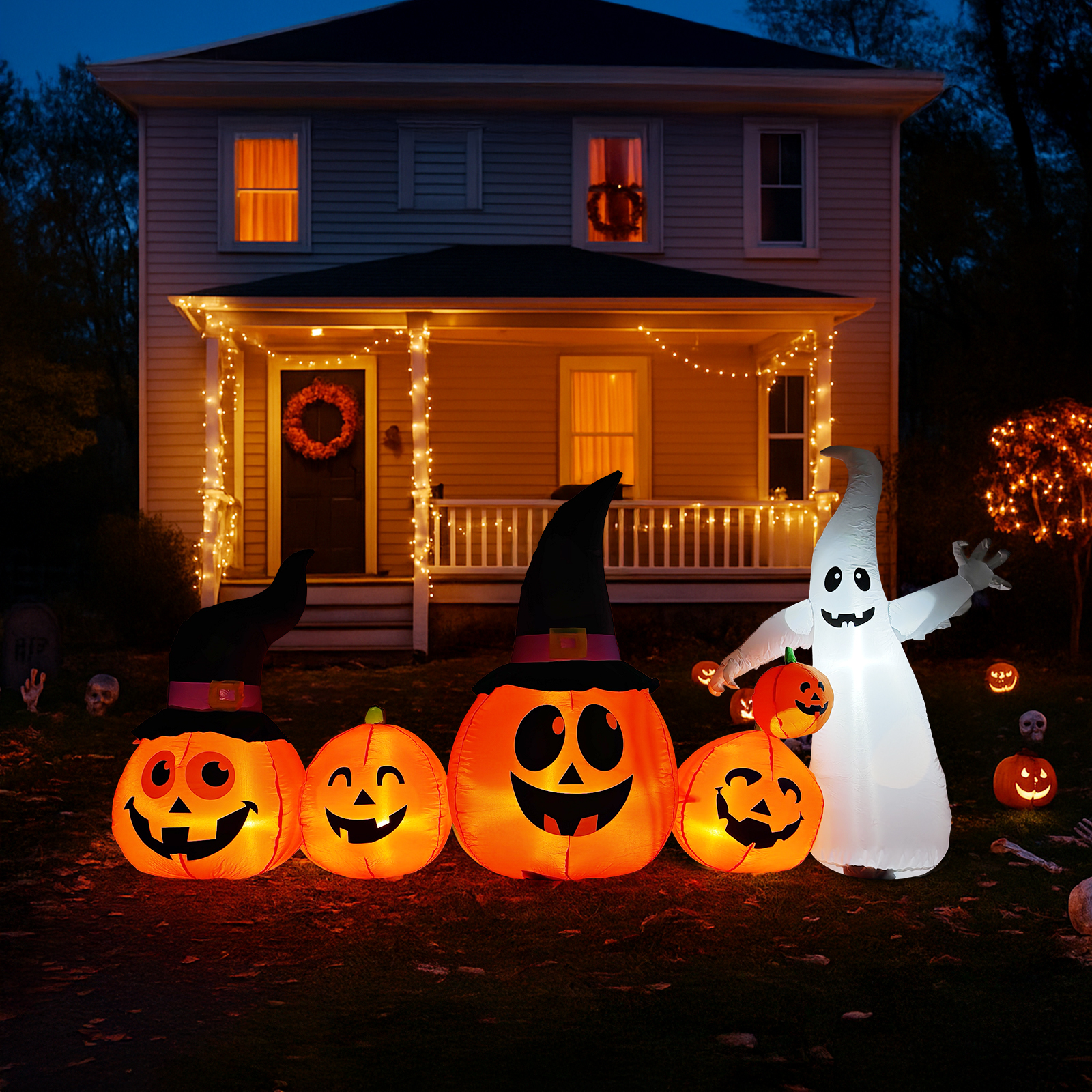 8FT Long Halloween Inflatables Pumpkins Ghost Outdoor Decorations,Blow Up Yard Decoration With Built-in LEDs Lighted For Lawn Garden Outside Indoor Decor photo 5