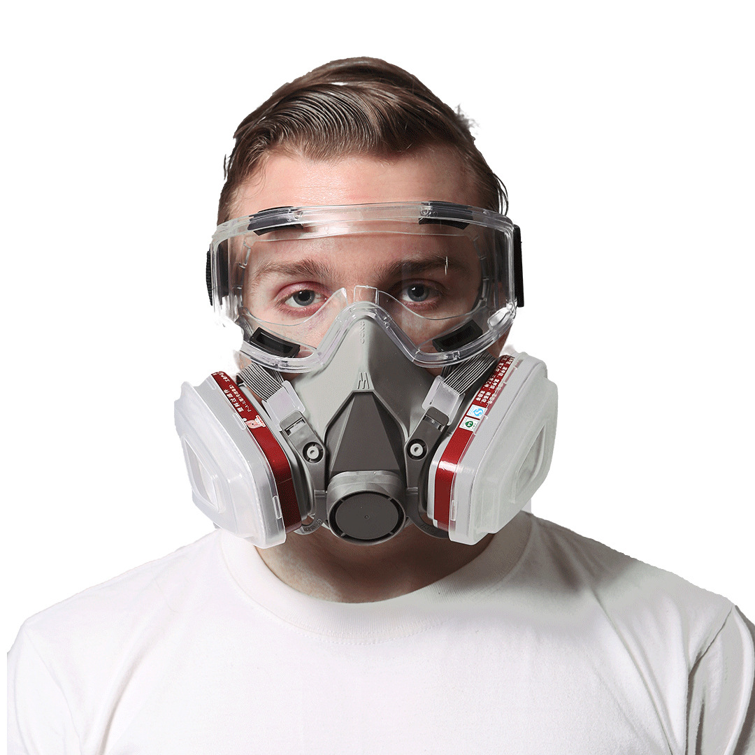 Gray-White Dual-Cartridge Respirator Mask photo 4