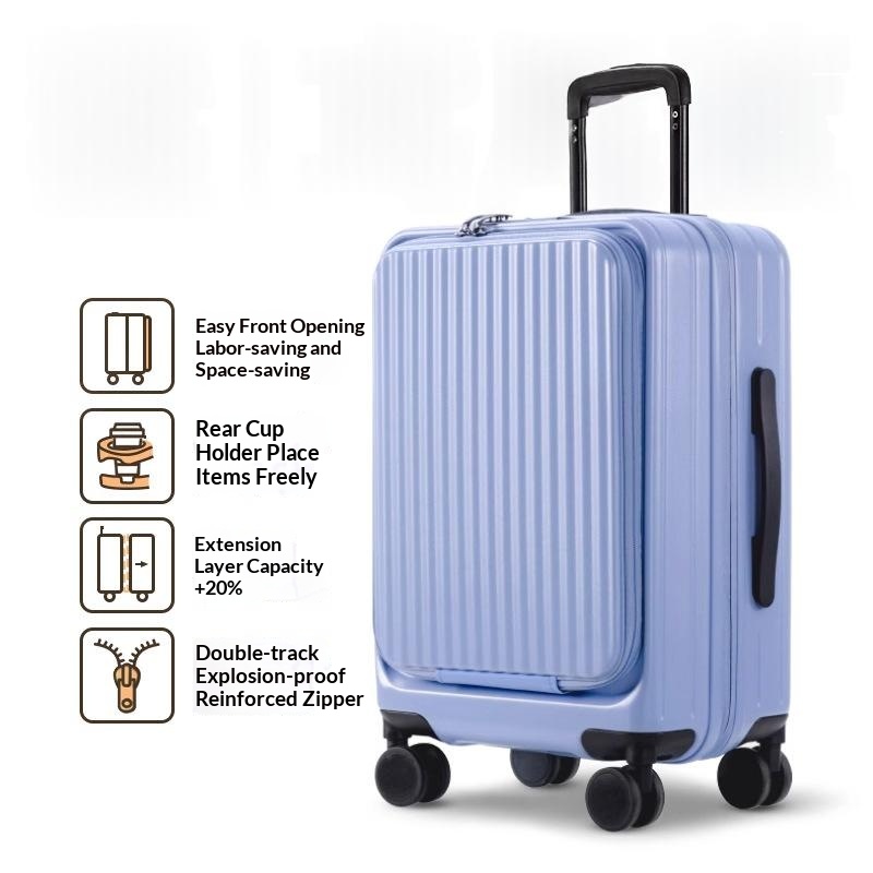 New Side-Opening Expandable 20-Inch Carry-On Rolling Suitcase 26-Lock Travel Luggage 24-Large Capacity Leather Bag For Men And Women photo 1